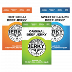 BBJerky Lover Sample Pack: 3x100g bags (Original, Hot Chilli, Sweet Chilli Lime) for tropical Queensland beef jerky with garlic ginger